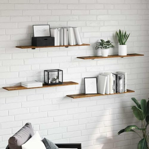 QJBSAVVA Regalbrett 4er Set 100x20x1,5 cm Braun Holzwerkstoff Modernes Bücherregal Slim Schrank für Livingroom Schlafzimmer Flur