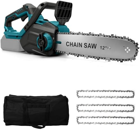 12 Zoll (30cm) Akku Kettensäge Kompatibel mit Makita 18V (ohne Batterie) | 3 Ketten, Bürstenloser Motor, Kabellos Elektro Kettensäge, Werkzeuglose Kettenspannung & Auto-Öler, Ideal für Holz, Bäume