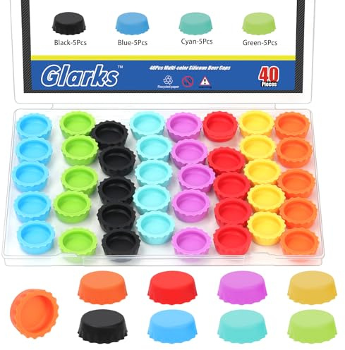 Glarks 40pcs 30 x 11mm Silicone Bottle Caps Kit, 8 Colors Reusable Bottle Silicone Caps, Rubber Beer Bottles Cap, Rubber Sealing Bottles Covers for Soft Drink, Beer Bottle, Soda Bottles