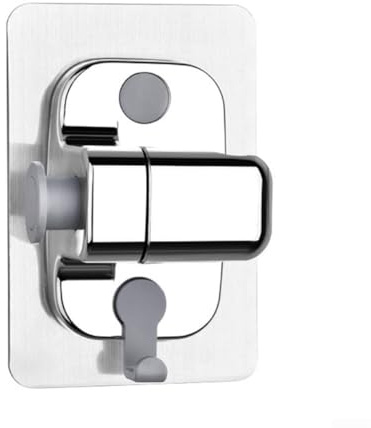 Rehoetom Adjustable Shower Head Bracket With Hook - No-Punch Wall Hanging Shower Mount For General Shower Heads, 360° Rotating ABS Holder With Double Hooks(Silver)