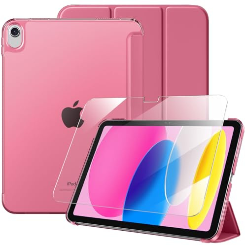 drivego Case for iPad A16 11th 10th Generation 2025/2022 & Screen Protector | 11/10.9 Inch, Slim Hard Translucent Back, Full Protective Set, Support Touch-ID, Auto Sleep/Wake, Pink