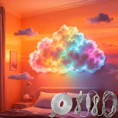 DIY USB-Powered Thundercloud LED Light Decor, 3D Big Cloud Lightning Light Kit, RGB-Gewitterwolkenlampe LED Cloud Lights, DIY-Kreativwolkenlichter für Die Zimmer, Schlafzimmer Dekoration (200CM)