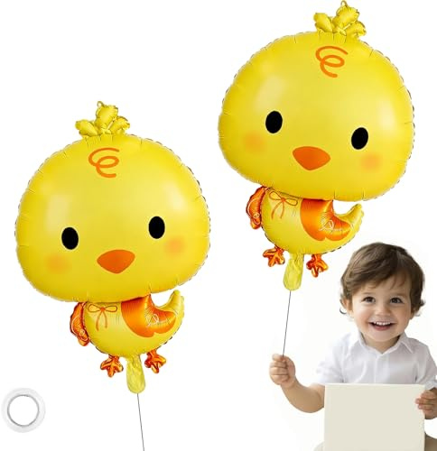 Ovanda 2 Stück Hühner Luftballons, XXL Folienballon Tiere, Bauernhoftier Dekorationen, Küken Osterballons für Bauernhof Kindergeburtstag Deko Junge Mädchen, Hühner Deko, Osterdeko