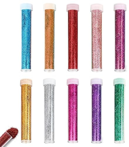 10 PCS Craft Glitter, Fine Glitter, Kids Glitter Tubes, for Arts and Crafts, Slime, Card Making, Nail Art, and Decorations, Easy-Pour Shaker Pots Kids and Adults