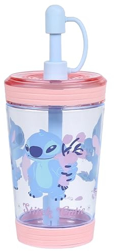 sarcia.eu Non-spill cup for cold drinks with straw, transparent 480 ml (Stitch)