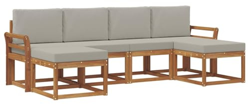 vidaXL Outdoor-Sofagarnitur 6 pcs Natürlich und Hellgrau Holzwerkstoff, Moderne Outdoor-Sofa Set, langlebige Gartenmöbel, stylische Pool Lounge, vielseitige Sitzmöbel
