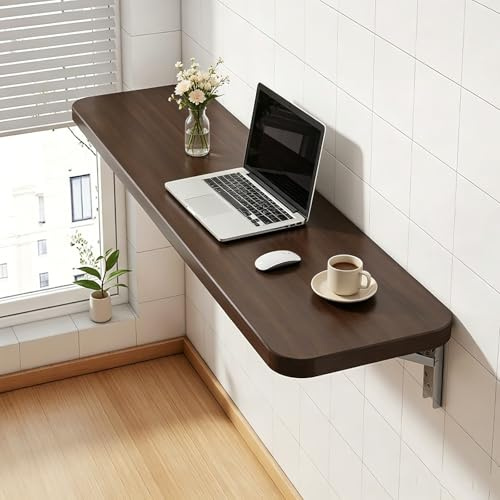 GYUPXYH Wandklapptisch 80x40 cm aus Holz, Platzsparender Schreibtisch Wandmontage, Klappbarer Wandtisch & Küchentisch für Home-Office, Kinderzimmer, Küche und kleinen Raum, Nussbaum
