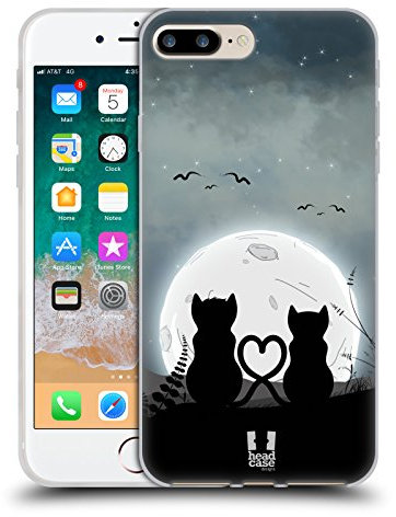 Head Case Designs Coppia Gatto E Luna Custodia Cover in Morbido Gel Compatibile con Apple iPhone 7 Plus/iPhone 8 Plus