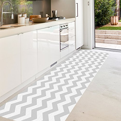 VINILIKO Design | Alfombra Vinílica Chevron Gris 66x150 cm - Antideslizante, Impermeable, Lavable - Varios Tamaños - Alfombra Vinilo Salón, Cocina