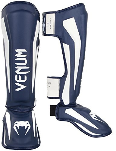 Venum, Elite Standup Protège-tibias, Homme, M, Blanc/Marine Bleu