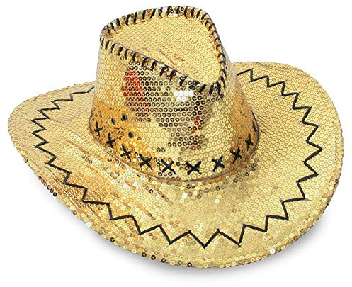 Party Cowboyhut mit Pailletten Cattleman Karneval Saloon Cowboy Discohut Partyhut (gold)