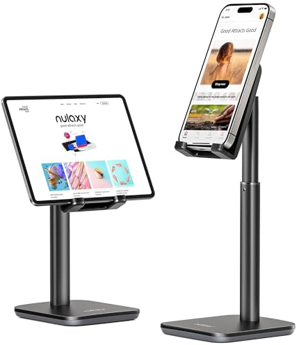 NULAXY Phone Stand, Height Angle Adjustable Mobile Phone Holder Cradle Dock for Desk, Compatible with iPhone 16 15 14 13 12 11 Pro Max Mini Xs Xr X 8 7 6 6s Plus, All Smartphones (4-8 inches) - Black