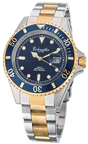 Eichmüller Taucher Herrenuhr 200M Edelstahl Bicolor Datumsanzeige und Drehlünette