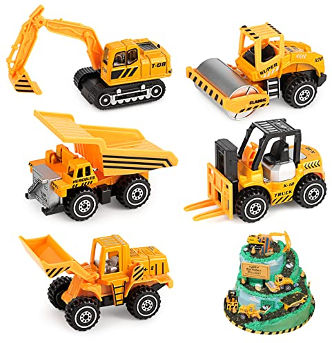 YIMORE Baustellenfahrzeuge Kinder Spielzeugautos Metall - Bagger Spielzeug 3 4 5 Jahre Baustelle Tortendeko Geburtstag Junge Mädchen Bagger Kuchen Deko Tortenaufleger Bagger Geschenke