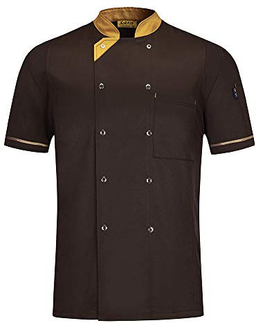 WMOFC Kochjacke,Chef Uniform, Herren Damen Kurzarm Baumwolle Küchen Koch Jacke, Kostüm Restaurant Hotel Cafe Chef Mantel,Braun,L