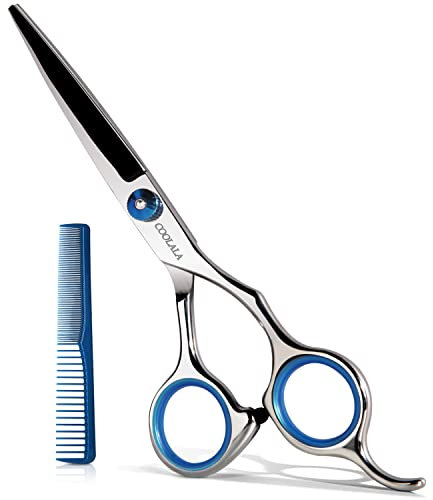 COOLALA Tijeras de corte de pelo de acero inoxidable de 6.5 pulgadas, tijeras de afeitar de peluquería profesionales, tijeras de corte de pelo, un peine incluido, uso doméstico para hombres, mujeres,