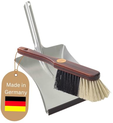 Novaliv Juego de recogedor de pelo de crin, madera lacada, con recogedor de metal con borde de goma, cerdas suaves, recogedor y recogedor