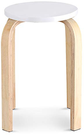 Vintage Round Bar Stool Stackable Wooden White