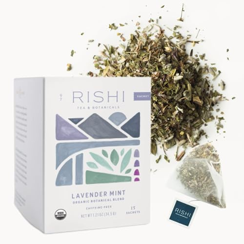 Rishi Tea Lavender Mint Organic Herbal Sachet Tea Bags, Caffeine Free, 15ct