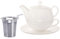Buchensee Tea for One mit Sieb Lena 500ml aus Crystal Bone China Porzellan in fein-cremigem Weiß. Teekanne + Teetasse + Untersetzer + Sieb