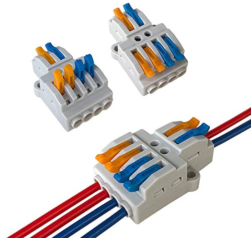 Aiqeer 15 Pcs KV424 Lever-Nut Wire Connectors, 2 in 4 out 6 Ports Conductor Compact Wire Connectors, Cable Clamp Terminal Block Quick Spring Connector