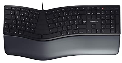 CHERRY KC 4500 ERGO, clavier ergonomique, Disposition française (AZERTY) filaire, repose-poignet rembourré avec mousse à mémoire de forme, clavier incurvé, Noir