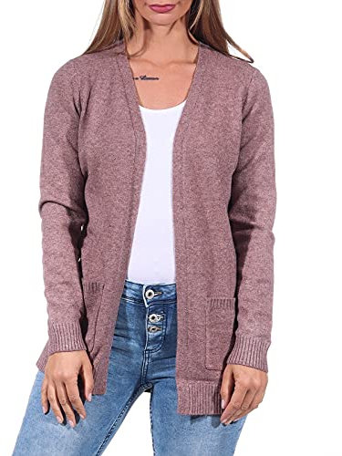 ONLY Damen Lange Strickjacke mit Taschen Stretch Casual Langarm ONLLESLY Open Cardigan Noos Gerippt, Farben:Rosa, Größe:XL