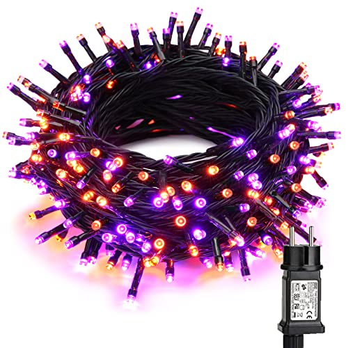 BrizLabs Halloween Deko Lichterkette Orange Lila, 20M 200 LED Außen Weihnachten Lichterketten Stecker Wasserdicht 8 Modi Innen Beleuchtung für Herbst Erntedankfest Zimmer Baum Haushalt Party Garten