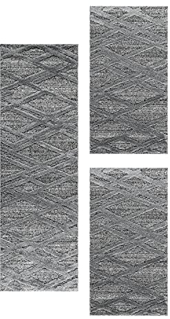 HomebyHome Bettumrandung Schlafzimmer 3 teilig Teppich Grau-5 - Waschbarer Bettumrandung Teppich Läufer Set Extra Flauschig Bettvorleger Schlafzimmer Bettset:2 St. 80x150 cm | 1 St. 80x250 cm