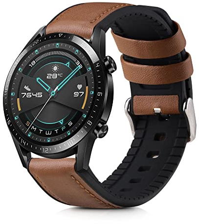 kwmobile Ersatzarmband kompatibel mit Huawei Huawei Watch GT / GT2 / GT3 (46mm) Armband - Fitnesstracker Sportarmband aus Leder mit Uhrenverschluss - Braun Schwarz