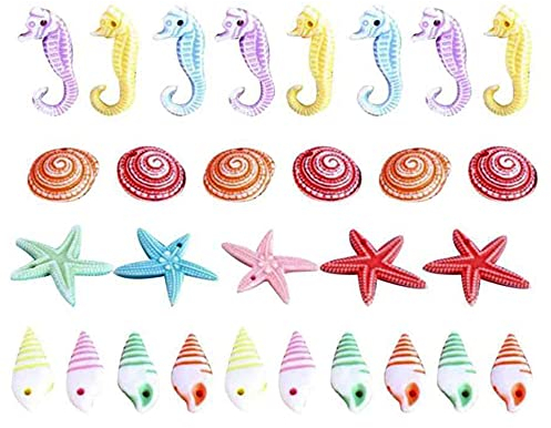50 Pcs Mini Beach Seashells Sea Star Seahorse Natural Conch Landscape Boat Ornaments Nautical Landscape Decor for DIY Craft Accessories