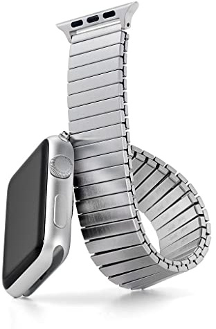 Twist-O-Flex Ersatzarmband für Apple Watch Series 1, 2, 3, 4 und 5, gebürstet, Silber und Schwarz