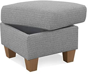 Cavadore Hocker Ammerland / Stauraumhocker mit Holzfüßen, als Fußhocker oder Beistellhocker / 58 x 48 x 58 / Strukturstoff, Hellgrau