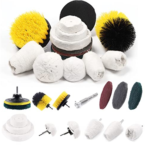 Keadic 14Pcs Nylon Fiber Flap Discs and Buffing Polishing Wheel Drill Brush Kit with 1/4 Hex Shaft Drill bit for Motorcycle Car Aluminum Stainless Steel Chrome Grinding Plastic Ceramic Glass