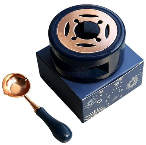 Retro-Siegelwachs Siegel Schmelzofen Massivholzofen Ofen Wachs Topf Perle Stick Heizung Wachs Heizung Kerze Stempelherstellung Werkzeug-Set-tiefblaues Set