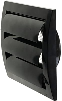 Black Exhaust Hood Vent 4'' Inch / 100 mm with Shutters, Built-in Pest Guard Screen and Flange, Air Vent Cover with Flaps, HVAC Exhaust Vent Duct Cap, Helps with Backdraught/Backdraft