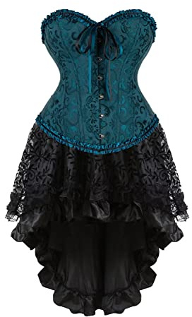 Jutrisujo Robe Corset Femme Bustier Jupe Sexy Dentelle Floral Guêpière Lingerie Grande Taille Burlesque Halloween Vert M