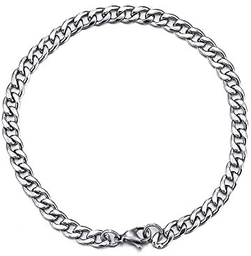 Cadoline 316L Stainless Steel Chain For Men Silver 3mm 9 Inch (23 cm) Cuban Curb Bracelet