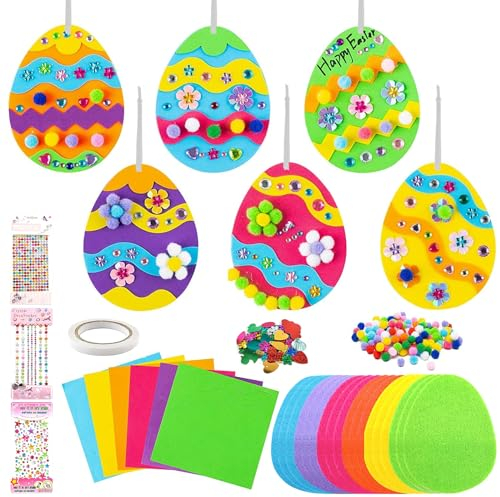 Leonshco 18 Stück Ostereier Bastelset für Kinder, Moosgummi Bastelset, Kreative Osterdekorationen, Kombinierbare Dekorative Anhänger, Ostern Basteln zum Selbermachen