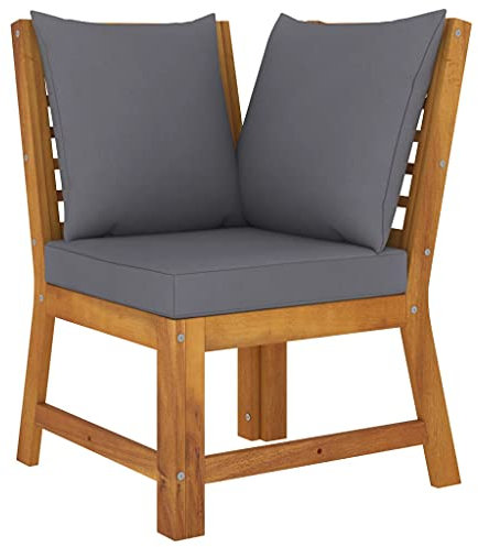 homiuse 60,5x60,5x81 cm Modular Sofa Eckteil mit Kissen Gartenbank Sitzbank Holz Holzbank Balkon Möbel Parkbank Teakbank Balkonbank Bank für Balkon Terrasse Dunkelgrau Massives Akazienholz