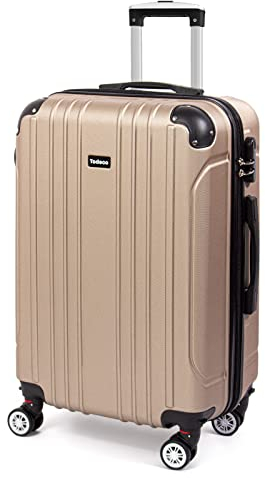 Todeco Valise Moyenne Taille 68cm, Valise de Voyage, Rigide e Légère ABS Valise de Voyage à roulettes Valises, 4 Doubles Roues, 68x45x26cm, Champagne