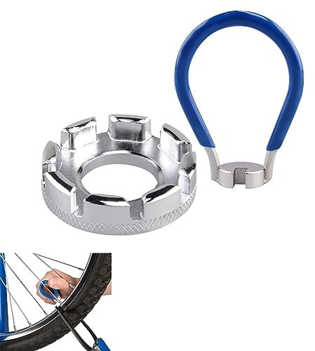 2 Pcs Bicycle Spoke Wrench Tool, Spoke Key Spanner 6 in 1, Bicycle Wheel Spoke Truing Tool for Bike Wheel Cycle Wrench 10-15 Gauge for Adjust Cycling Wheel Tension(Silver+Blue)