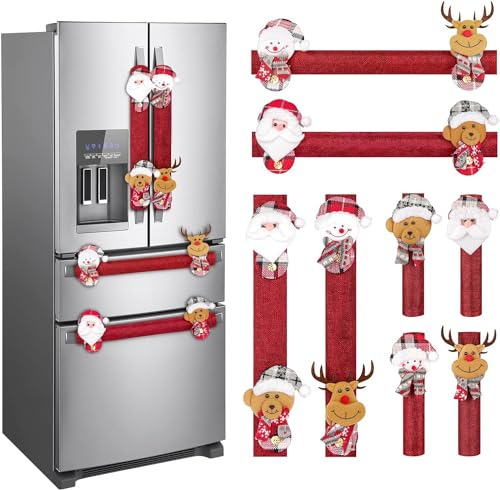 LATERN 8 Piezas Cubiertas Navideñas para Manijas de Refrigerador, 38CM Grande No Tejido 3D Papá Noel Muñeco de Nieve Alce Cubiertas para Manijas de Puertas de Electrodomésticos para Navidad Decoración