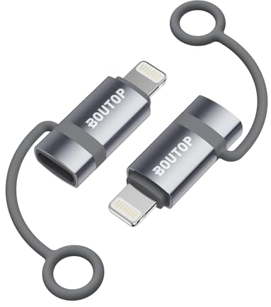 BOUTOP [2 Stück 36W USB C auf Lightning Adapter [Apple MFi Zertifiziert] für Schnelles Laden und Datenübertragung,mit Anti-Verlust-Seil für iPhone 14 13 Pro Max,iPad Air 4/Mini 5,iPod-Hellgrau