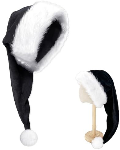 Lang Weihnachtsmütze für Kinder,Schwarze Santa Mütze mit Plüsch Rand Bequemes Dicker Klassischer nikolaus mütze aus Samt Weihnachtsmann-Kostümzubehör für festliche Partys im neuen Jahr Weihnachten