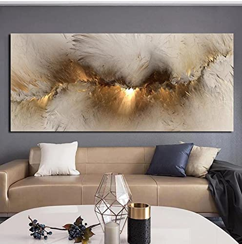 Abstrakte Bilder Gold Wohnzimmer Wandbilder Groß Leinwandbild Moderne Kunst Poster Gold Wolken Bild auf Leinwand Sonnenaufgang Bilder Kein Rahmen (60x120 cm)