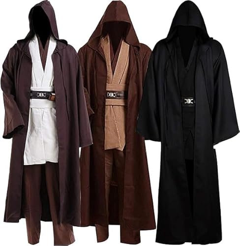helymore Herren Kostüm Cosplay Robe Tunika Mit Kapuze Uniform Erwachsene Medieval Kleidung Halloween Cosplay Party Kostüm Full Set, 3XL