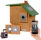 dobar® Großer Nistkasten Flachdach aus Holz inklusive HD WiFi-Kamera und App mit austauschbaren Einfluglöchern - 35,5 x 22,5 x 38,5 cm - Grün-Braun