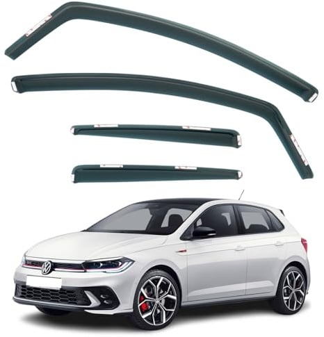 AirFlux: Set mit 4 Windabweisern, Modern, Dunkles Rauchgetönt, Selbstklebend, für Auto, kompatibel mit VW Polo MK6 5-Türer Schrägheck 2018-2024