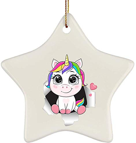 Christbaumschmuck Keramik Weihnachten Deko Mit Hanfseil Weihnachtsanhänger Lustiges Einhorn, Das Aus Einer Rissigen Wand Kommt